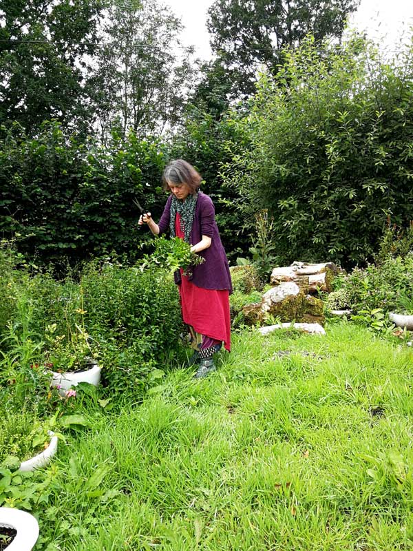 Jane in the garden with her plants